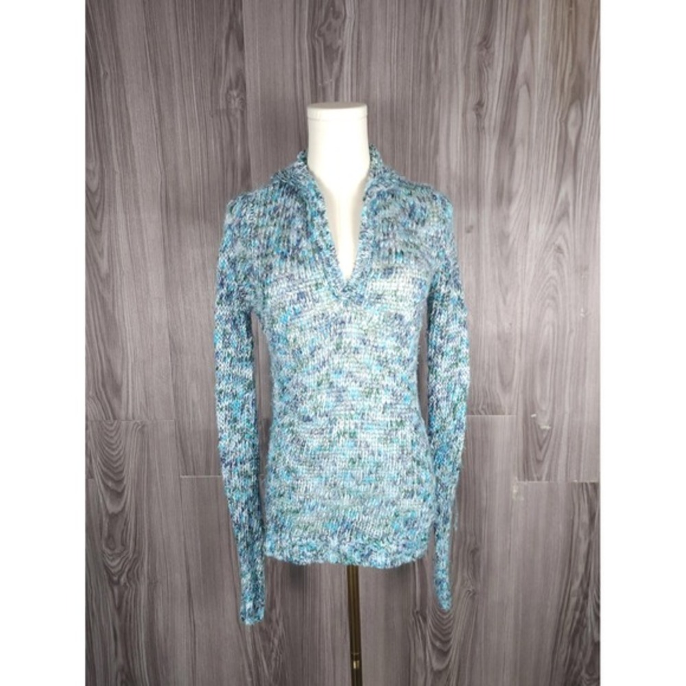 Unionbay Vintage Knit Heathered Hooded RAMIE Light Blue Knit Sweater Women Large